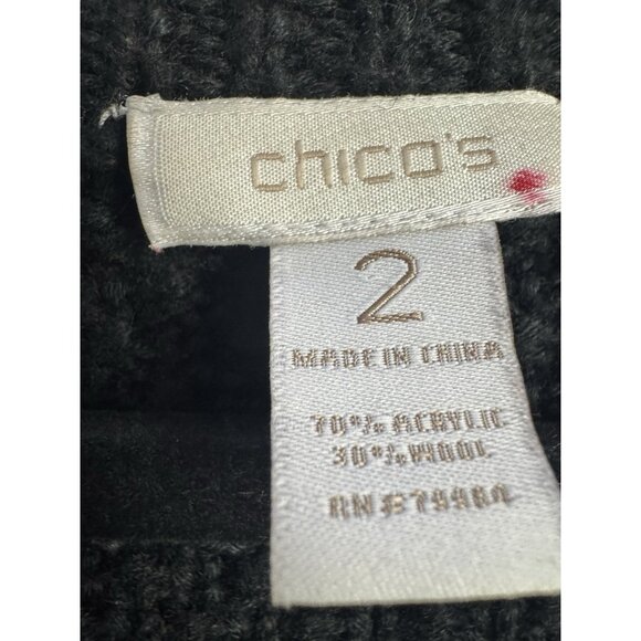 Chicos Womens 2 Black Chunky Knit Cardigan Y2K 60s Mod Fit Retro Chic Officewear - Picture 3 of 9